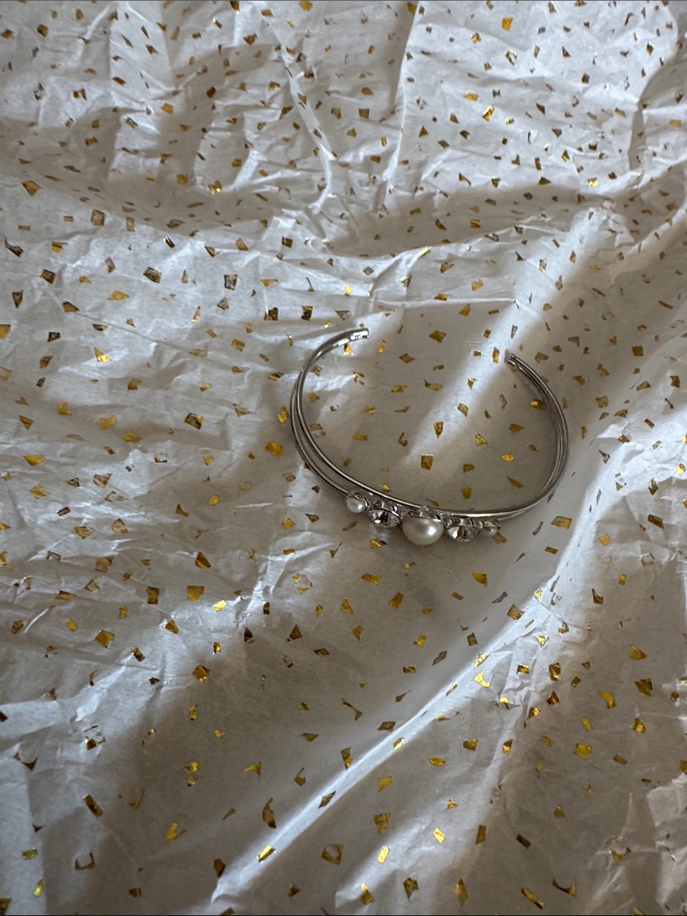 Silver Pearl Accent Cuff Bracelet - Unbranded